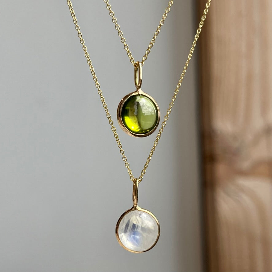 14K Yellow gold Double Cabochon Birthstone Bezel Necklace