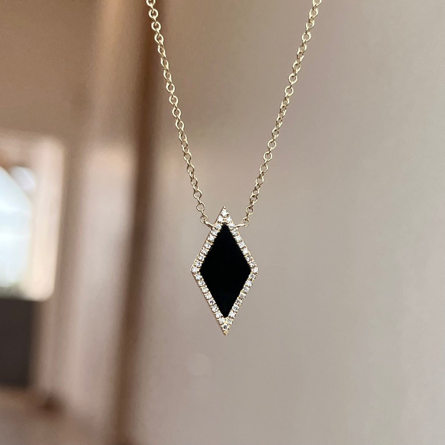 14K Semi-Prescious Kite and Diamond Halo Necklace