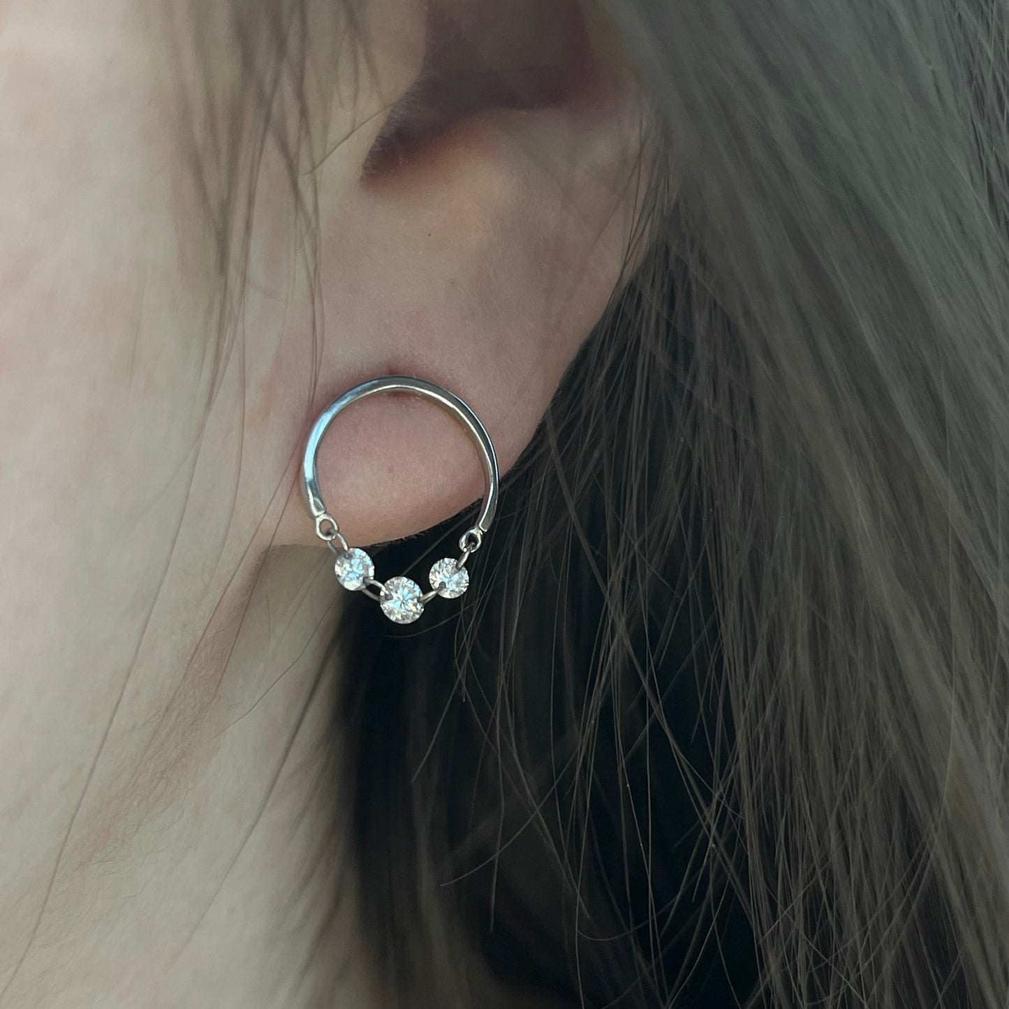 14K Gold Dashing Diamond Half Circle Front Hoop Earrings 36/100CTW