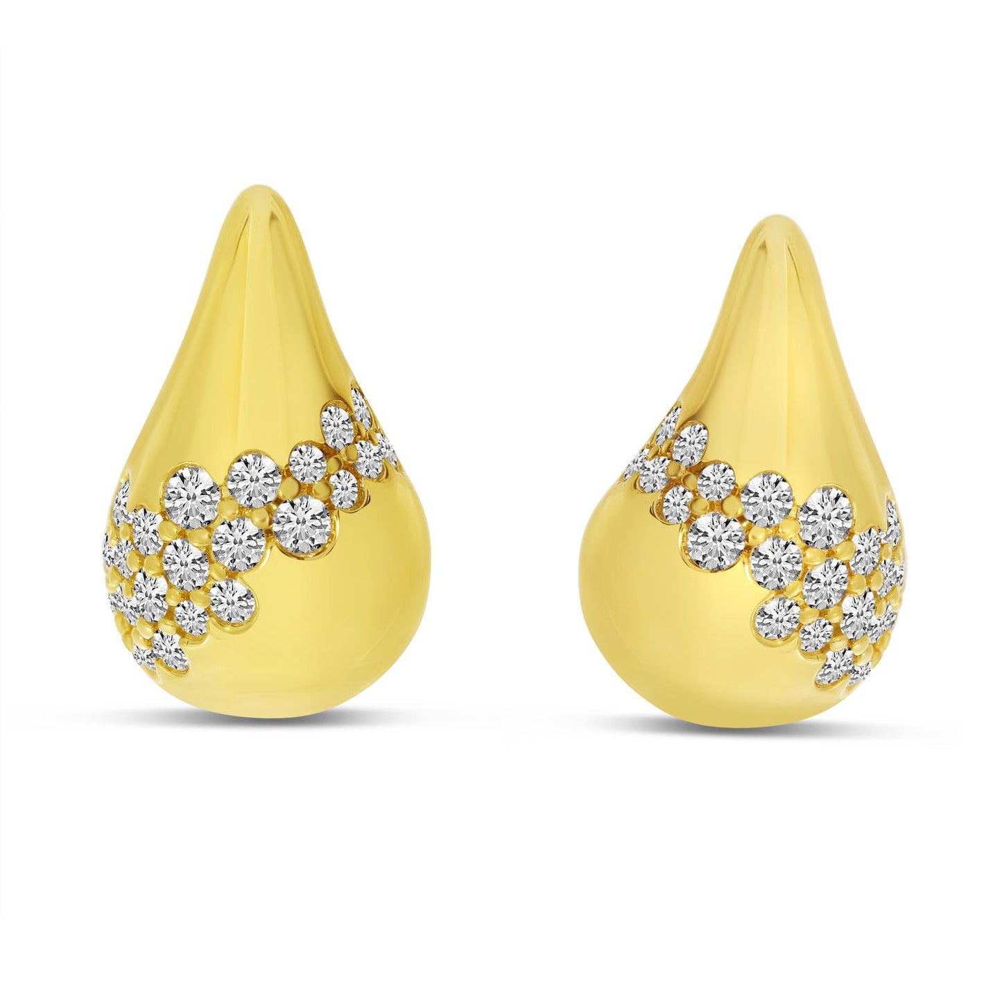 14K Yellow Gold Scattered Diamond Tear Drop Stud Earrings