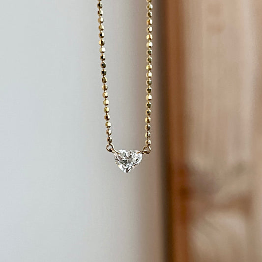 14K Yellow Gold Heart Shape Floating Diamond Necklace