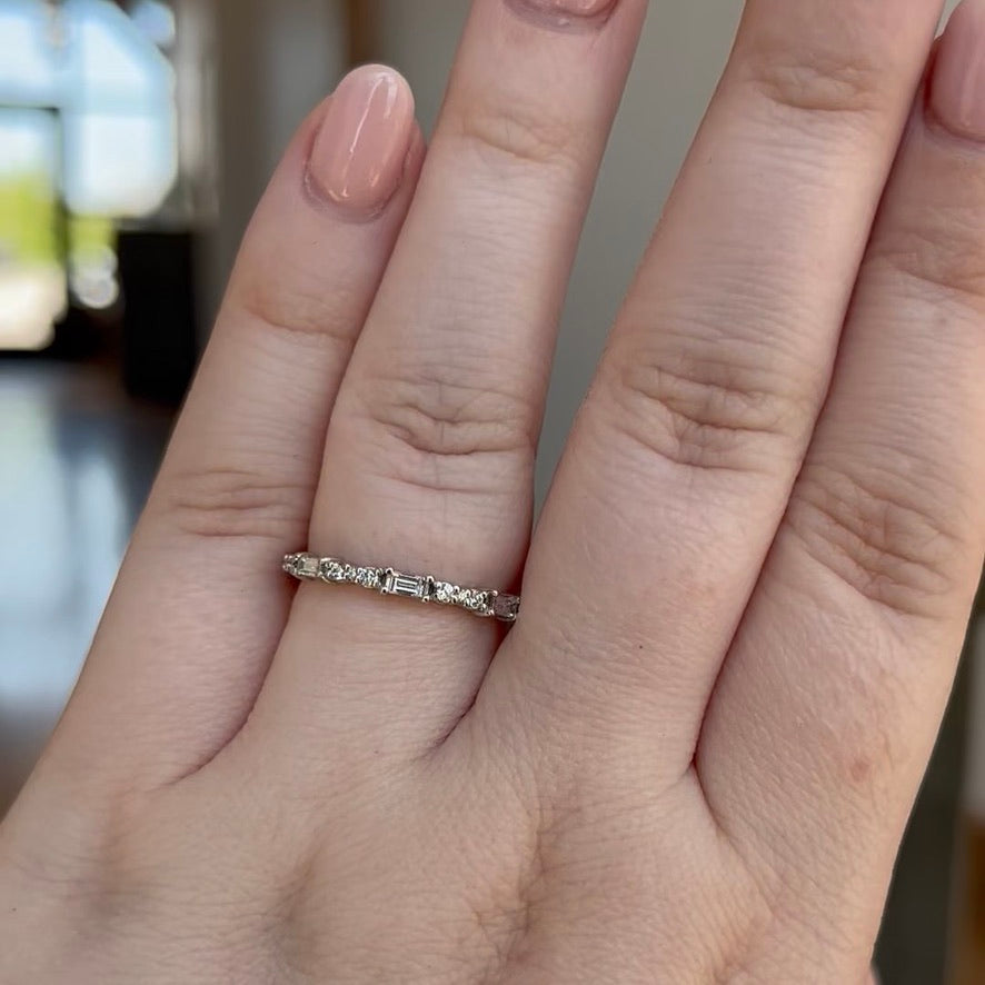 Baguette and Diamond Stackable Wedding Band 1/4CTW