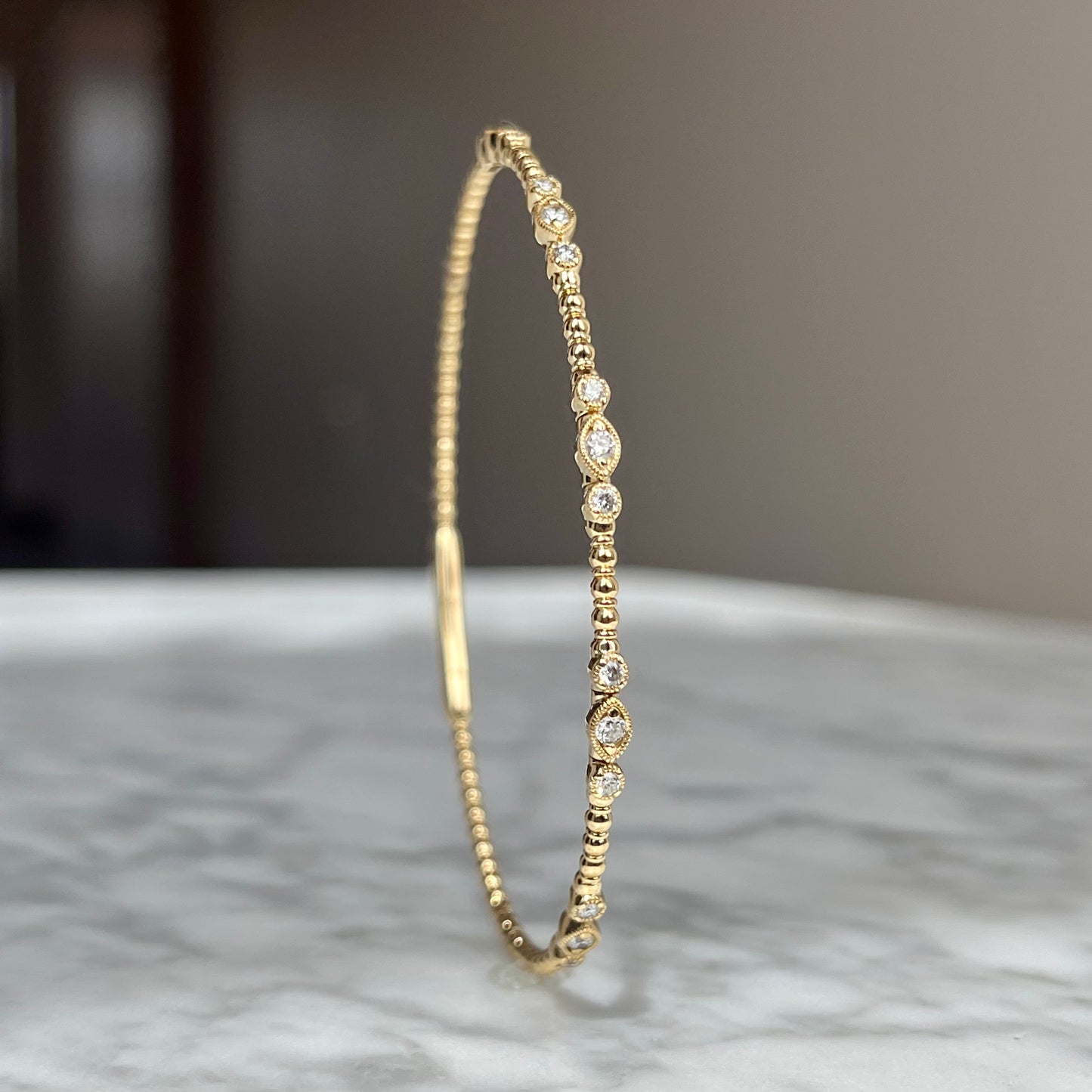 14K Yellow Gold "Vintage Inspired" Diamond Flexible Bangle Bracelet