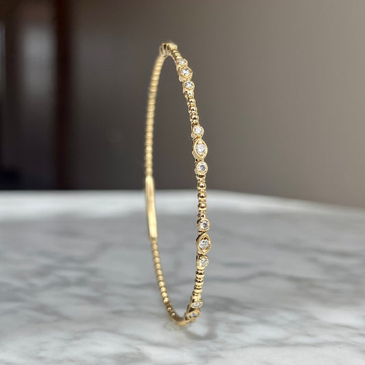 14K Yellow Gold "Vintage Inspired" Diamond Flexible Bangle Bracelet