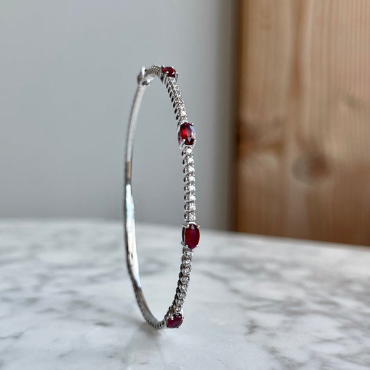 14K White Gold Ruby and Diamond Flexible Bangle Bracelet