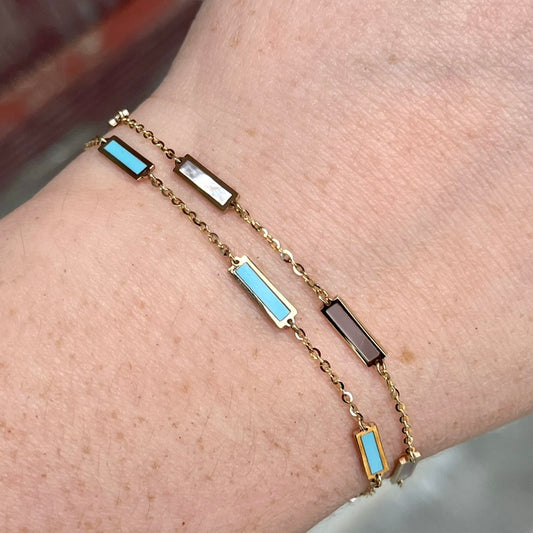 14K Yellow Gold Colored Bar Stackable Bracelets