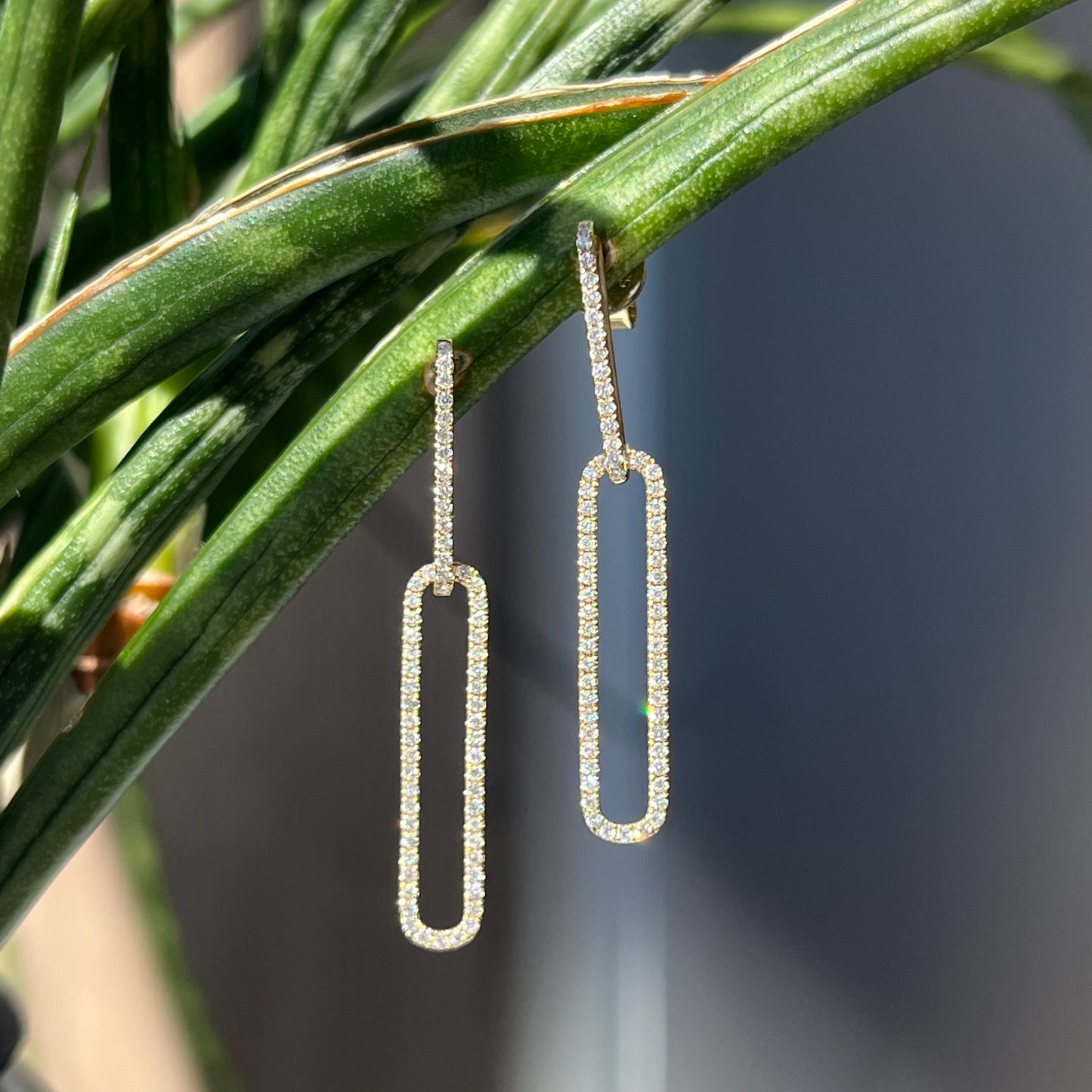 14K Yellow Gold Diamond Paperclip Link Dangle Earrings 32/100CTW