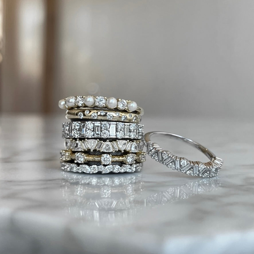 14K Marquise and Round Diamond Band 3/8CTW