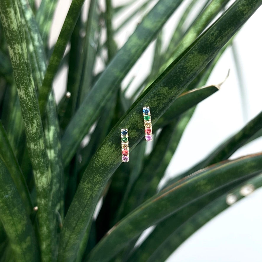 14K Yellow Gold Sapphire Bar Stud Earrings