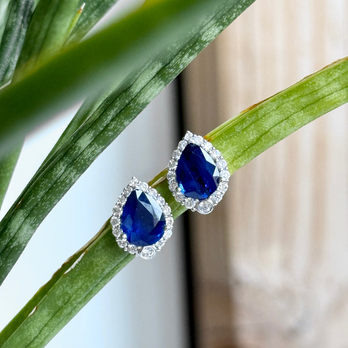 18K White Gold Sapphire and Diamond Halo Earrings
