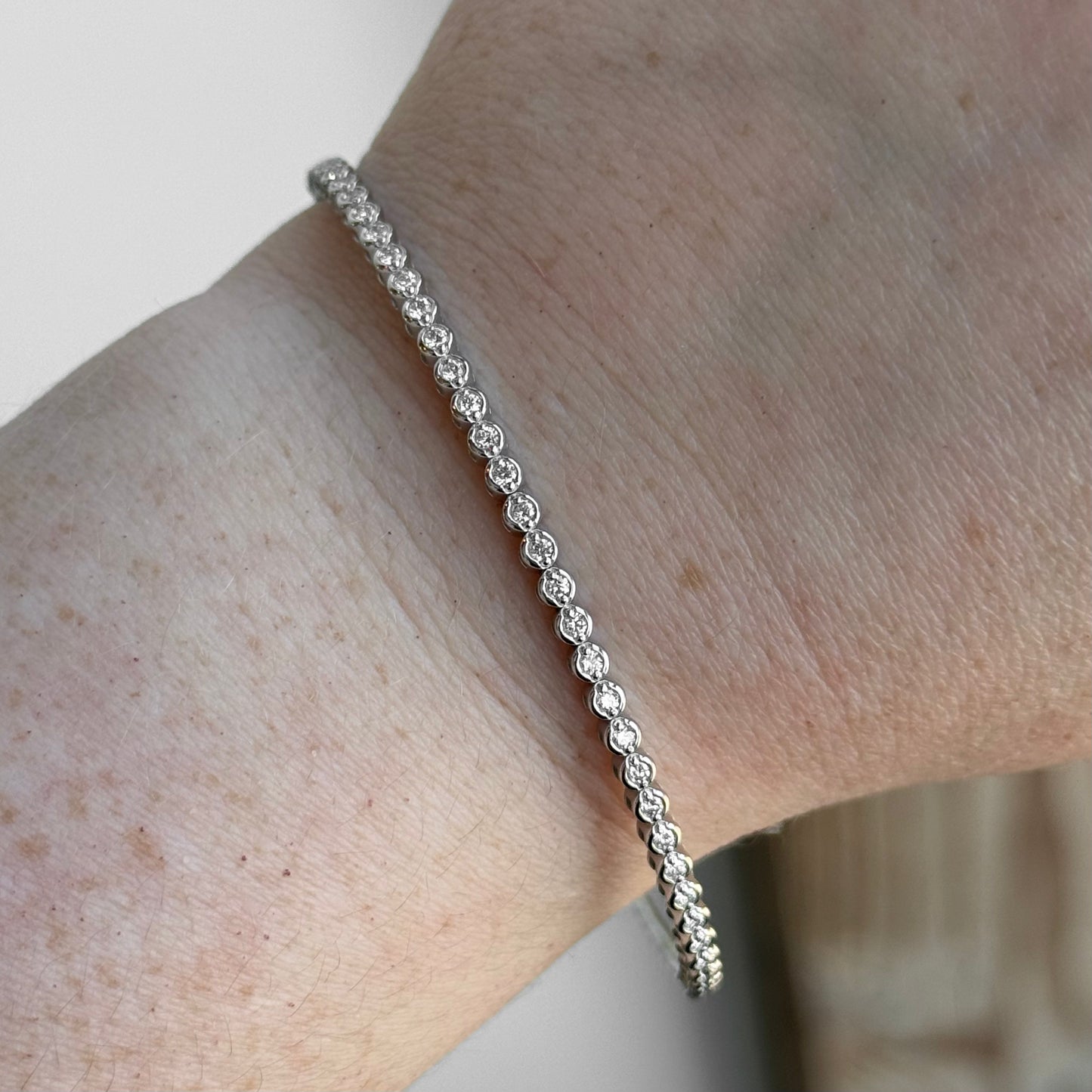 14K White Gold Half Bezel Flexible Diamond Bangle Bracelet 56/100CTW