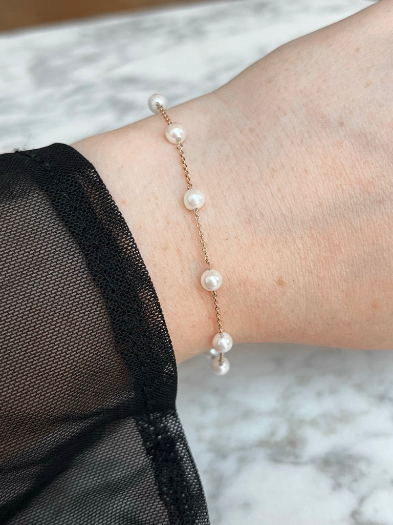 18K Rose Gold Pearl Chain Bracelet