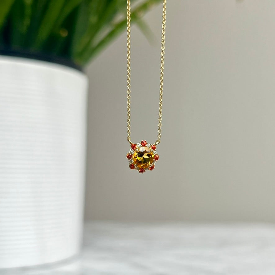 14K Yellow Gold Citrine, Orange Sapphire and Diamond Necklace