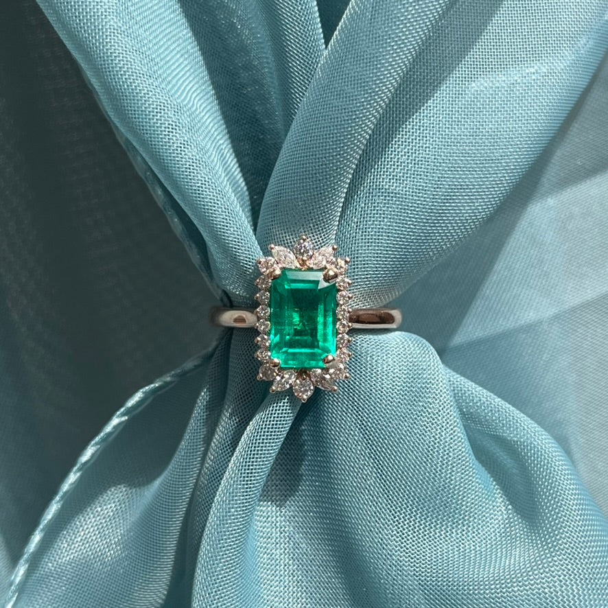 14K Rose Gold Emerald and Diamond Halo Ring 2.36CTW