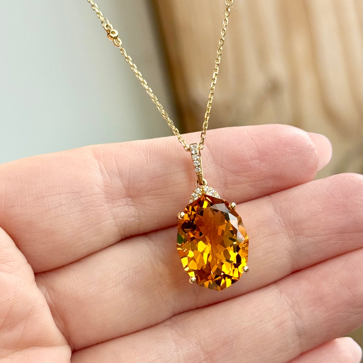 14K Yellow Gold Mixed Oval Cut Citrine and Diamond Necklace