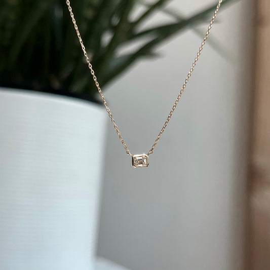 18K Rose Gold Emerald Cut Bezel Necklace 16/100CT