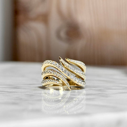 14K Yellow Gold Diamond "Flame" Ring