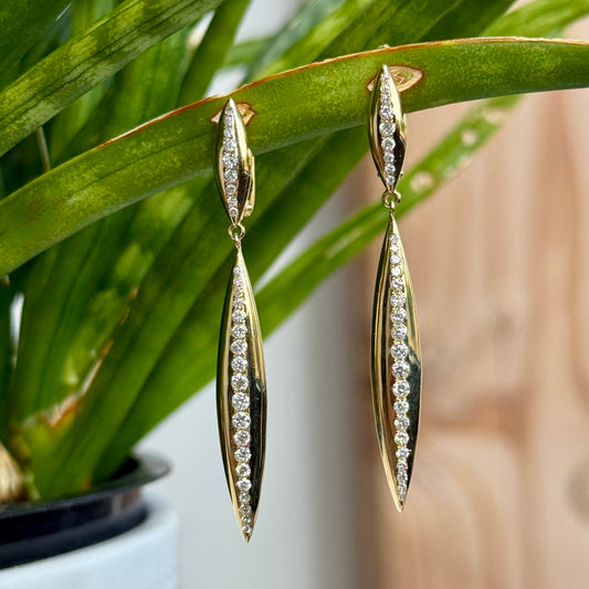 14K Yellow Gold Linear Diamond Dangle Earrings