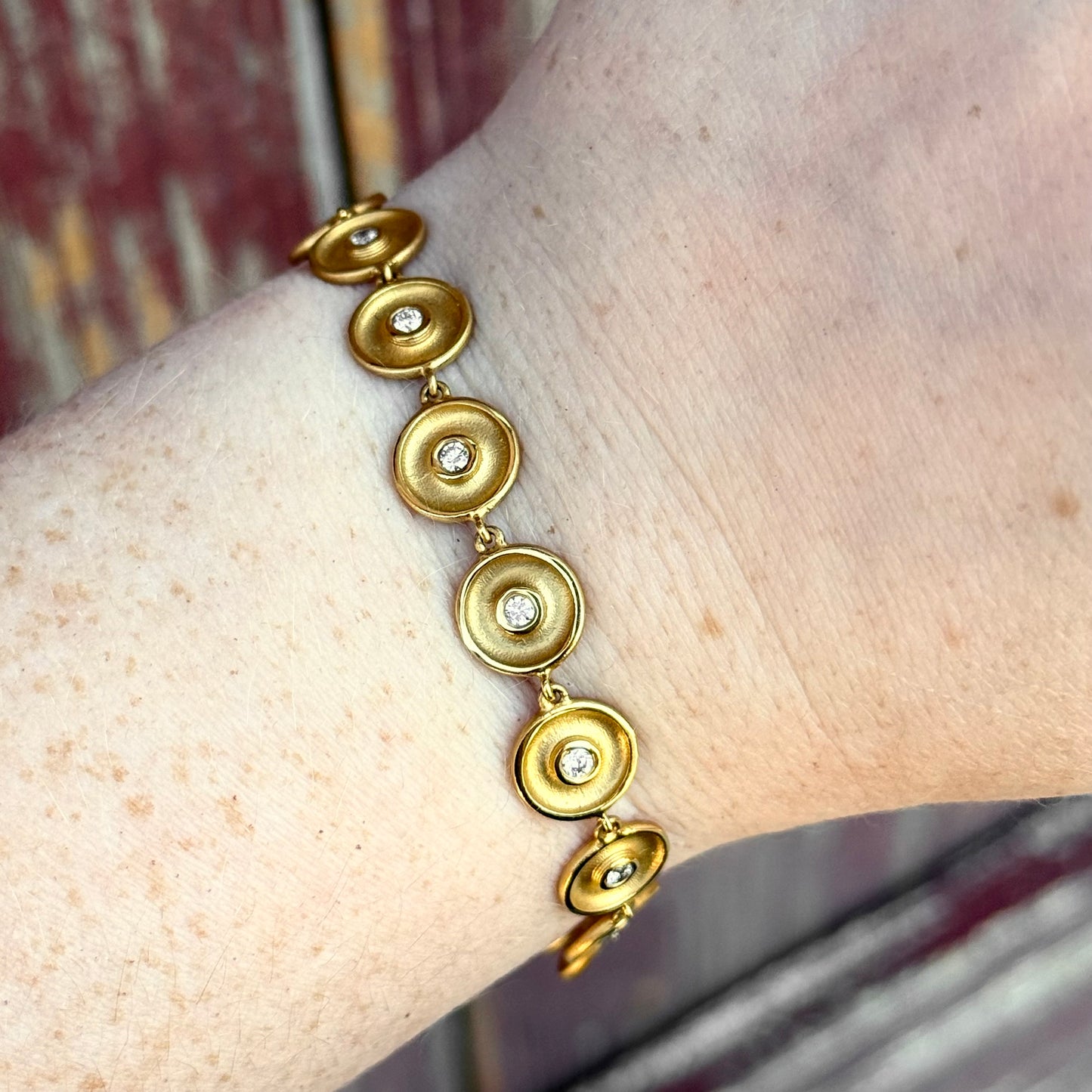 14K Yellow Gold Diamond Bezel Disc Bracelet