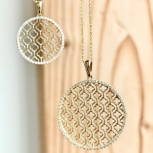 14K Yellow Gold Clover Basket Weave Necklace