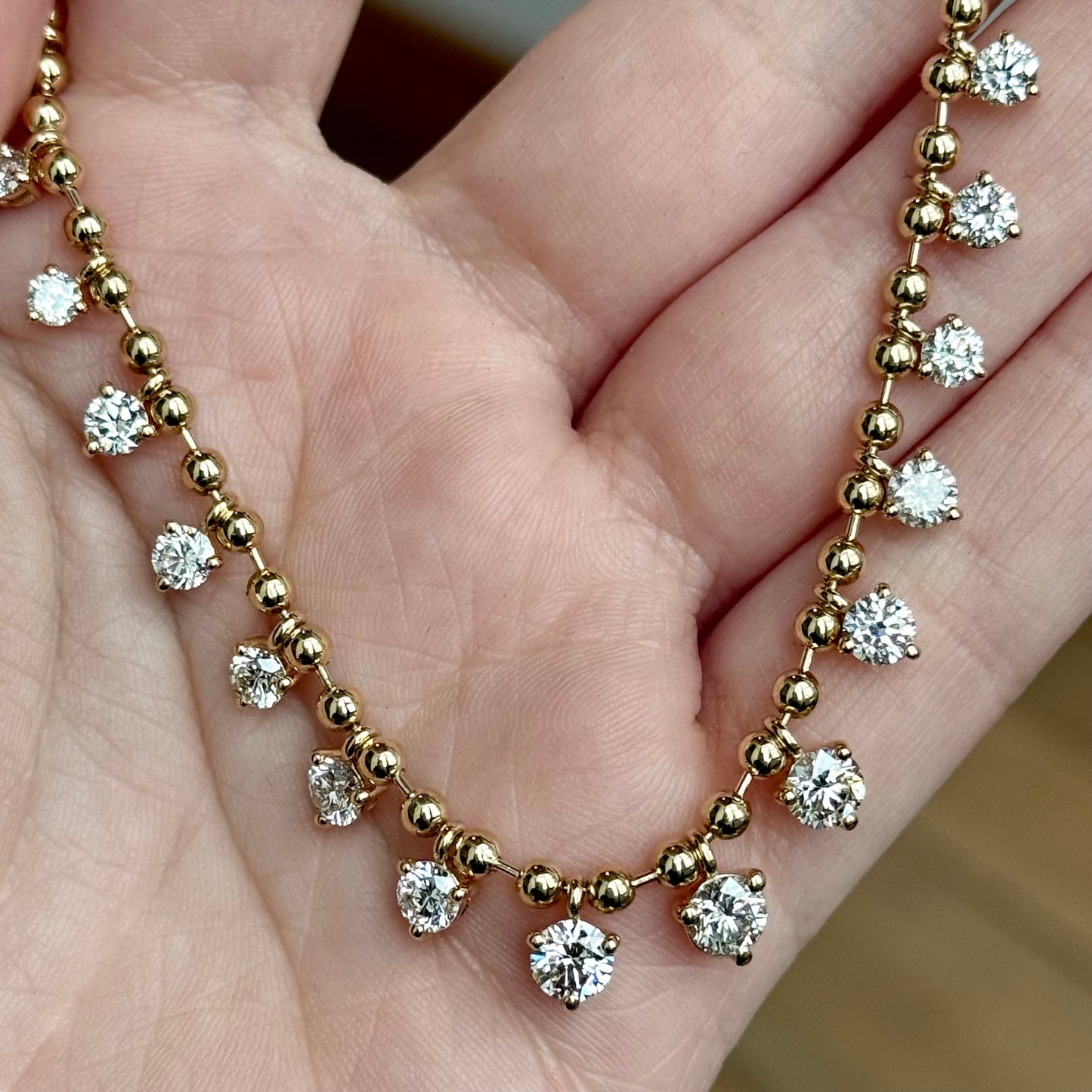 14K Yellow Gold Beaded Diamond Riviera 5.27CTW