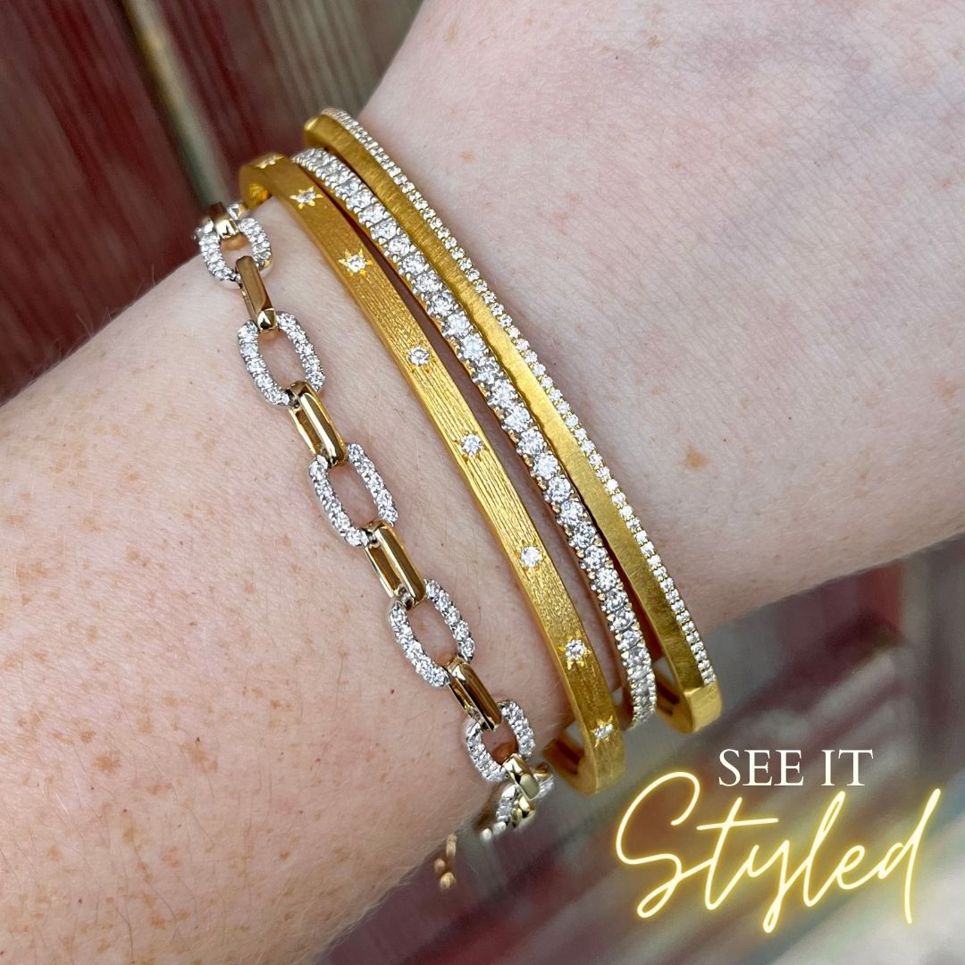 14K Yellow Gold Matte "Star" Diamond Bangle Bracelet