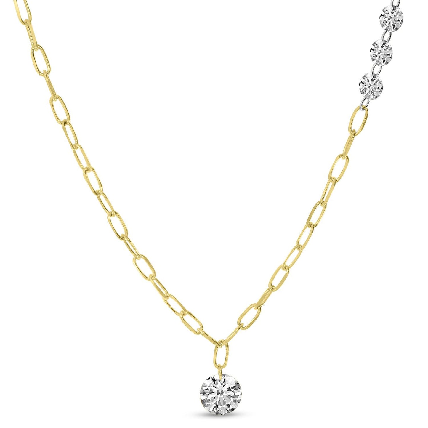 14K Yellow Gold Asymmetrical Floating Diamond Necklace