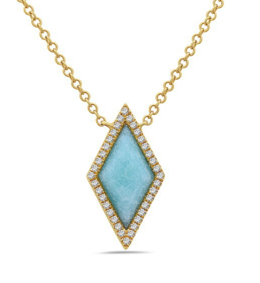 14K Semi-Prescious Kite and Diamond Halo Necklace