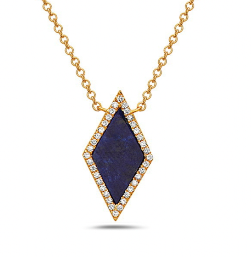 14K Semi-Prescious Kite and Diamond Halo Necklace