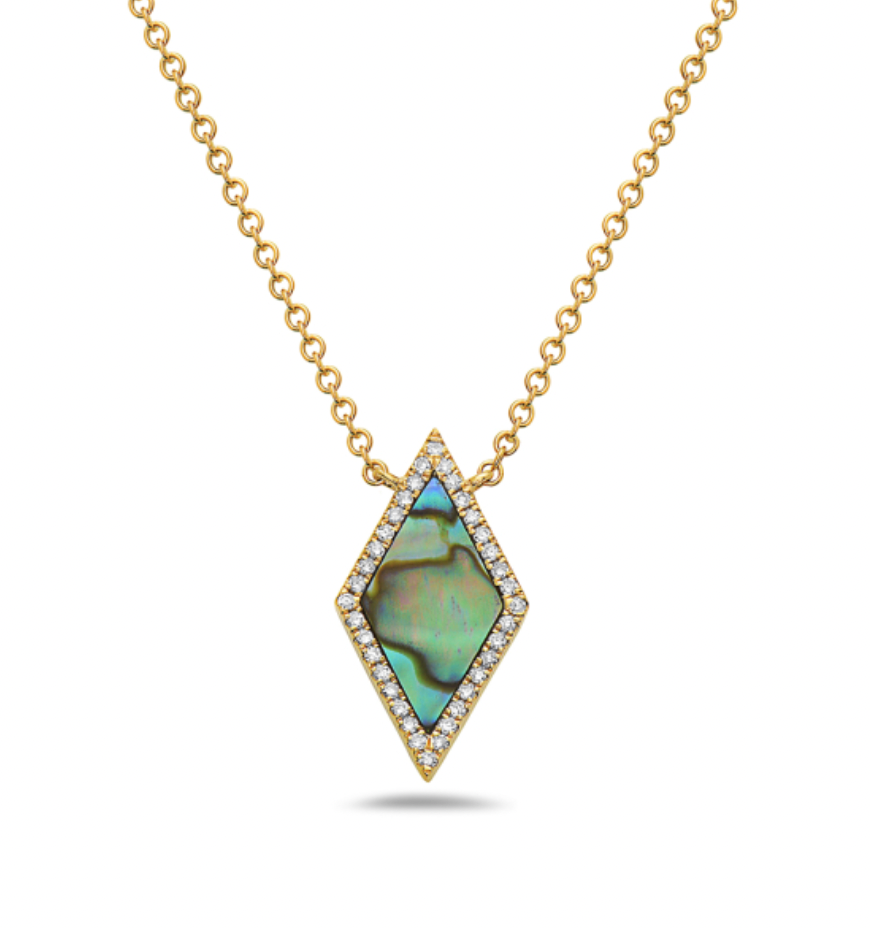 14K Semi-Prescious Kite and Diamond Halo Necklace
