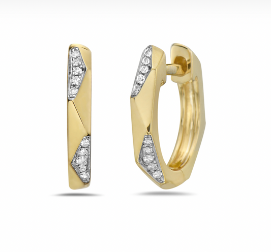 14K Geometric Diamond Huggie Hoop Earrings
