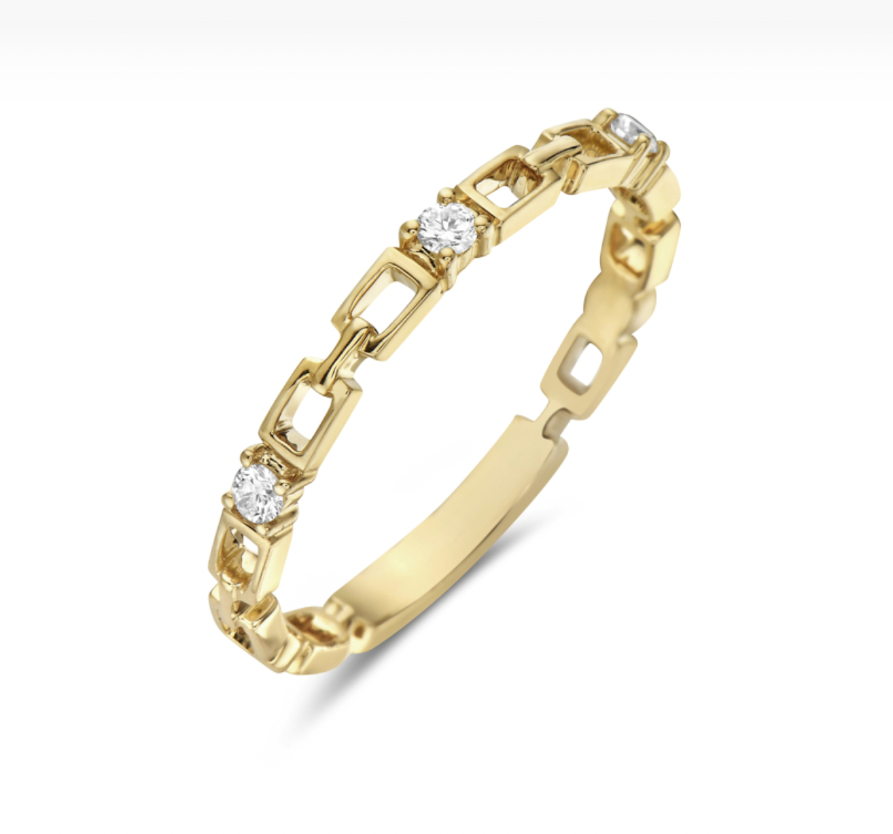 14K Yellow Gold Stackable Thin Square Diamond Link Ring
