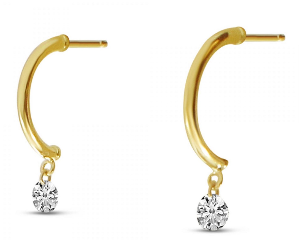 14K Gold Floating Diamond Half Huggie Earrings