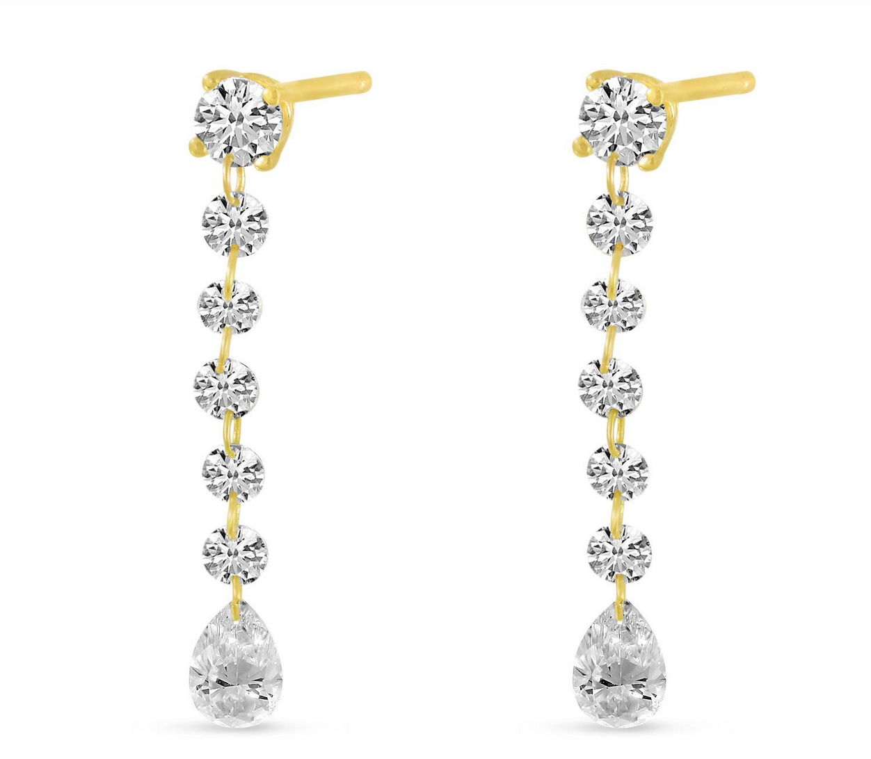 14K Yellow Gold Dangling Floating Diamond Earrings
