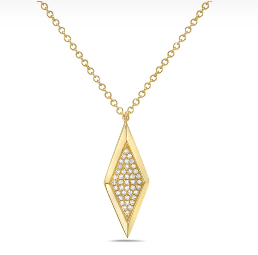 14K Yellow Gold Pave Diamond Kite Necklace