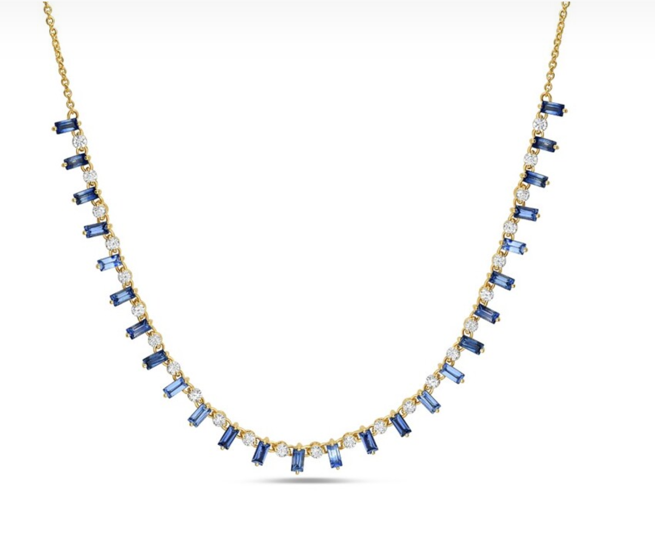 14K Yellow Gold Sapphire and Diamond Riviera Necklace