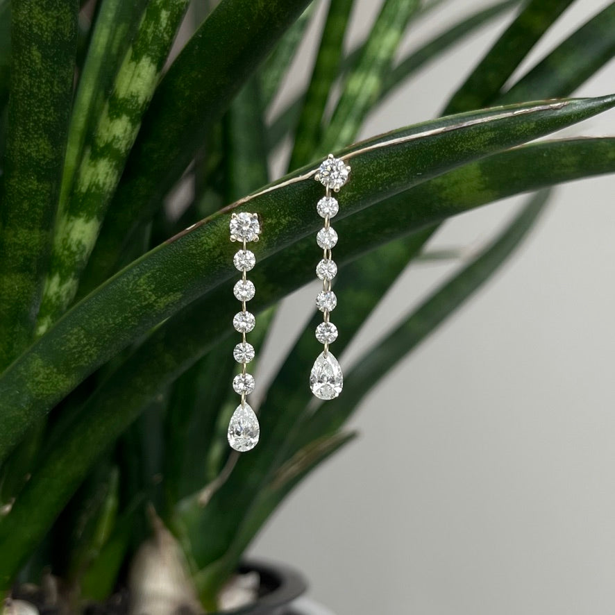 14K Yellow Gold Dangling Floating Diamond Earrings