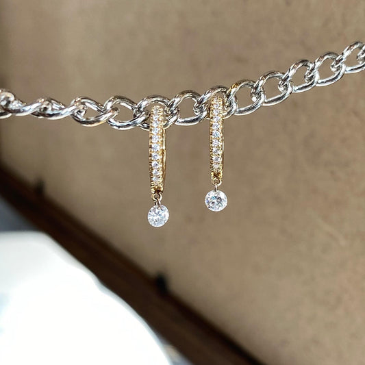 14K Yellow Gold Floating Diamond Tiny Huggie 23/100CTW Hoop Earrings