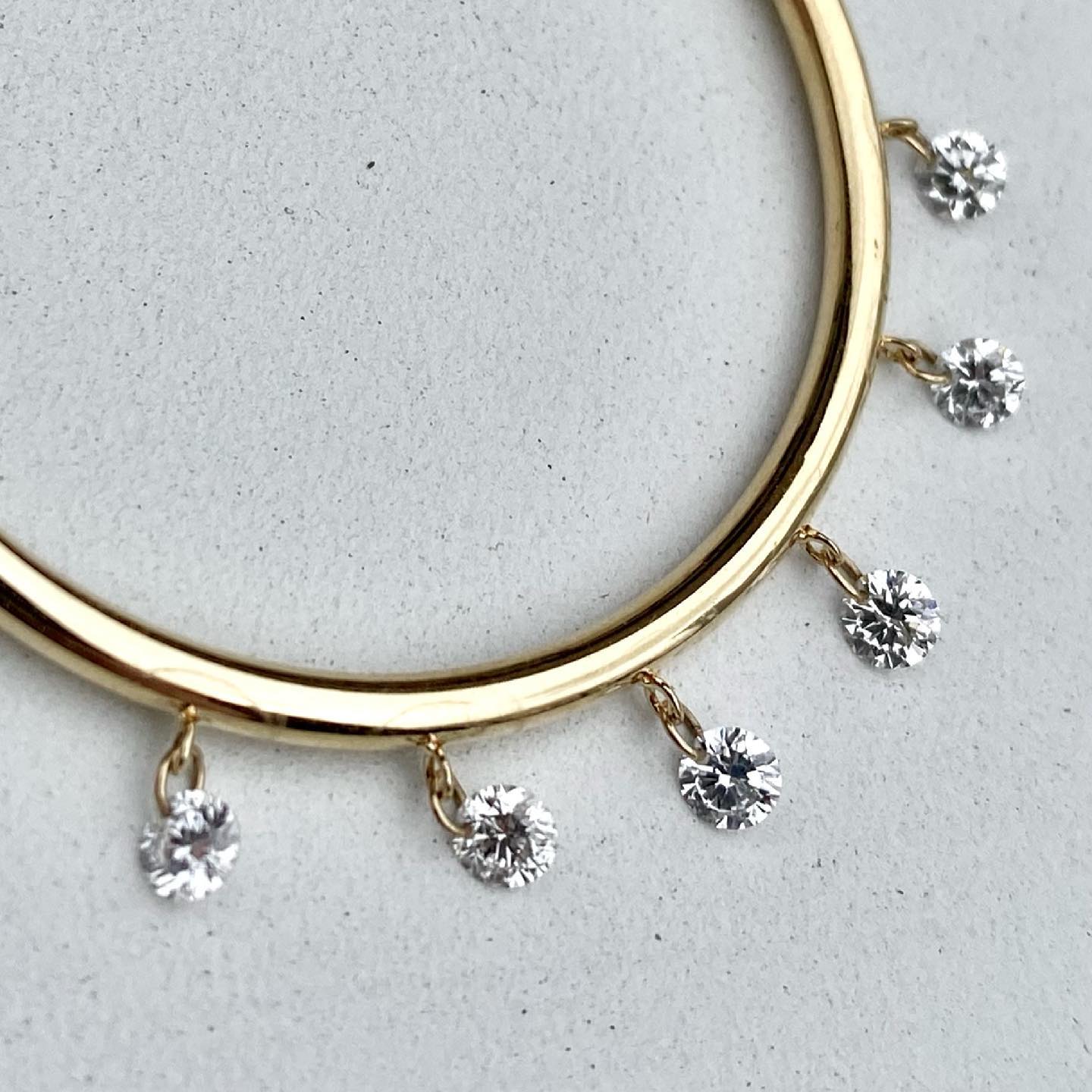 14K Yellow Gold Floating Diamond 6 Stone Shaker Hoops Earring 96/100CTW