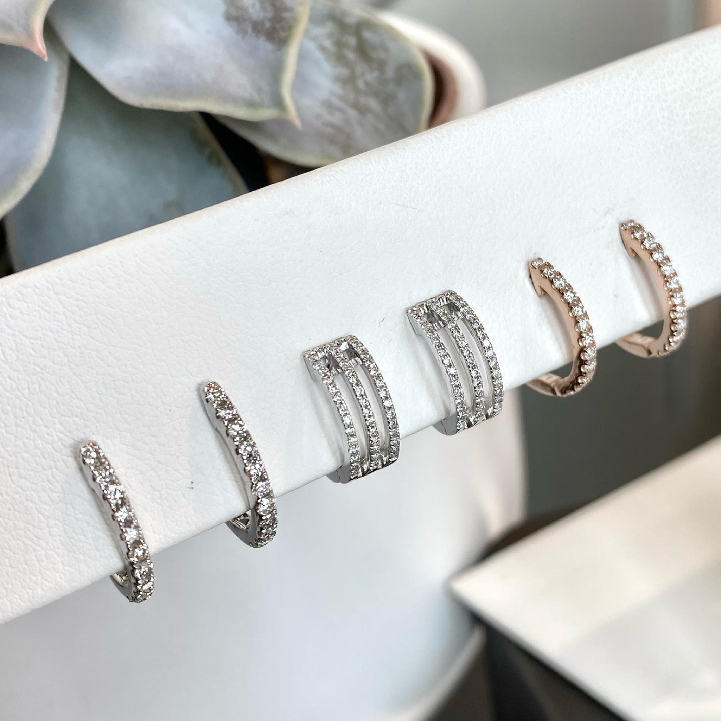 14K Triple Row Diamond Huggie Hoop Earrings 24/100CTW