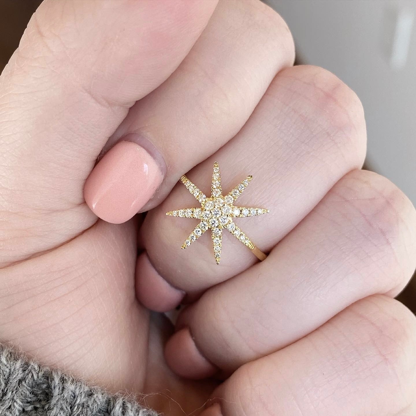 14K Yellow Gold Diamond Starburst Ring 18/100CTW