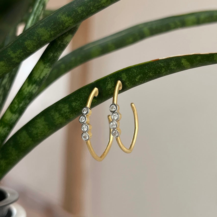 14K Yellow Gold Bezel Set Diamond "J" Hoop Earrings