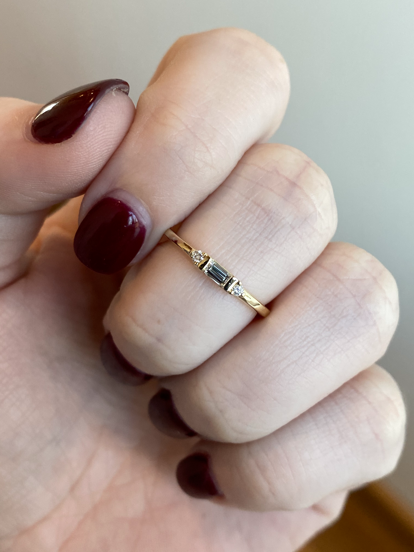 14K Three Stone Stackable Baguette Ring 1/6CTW
