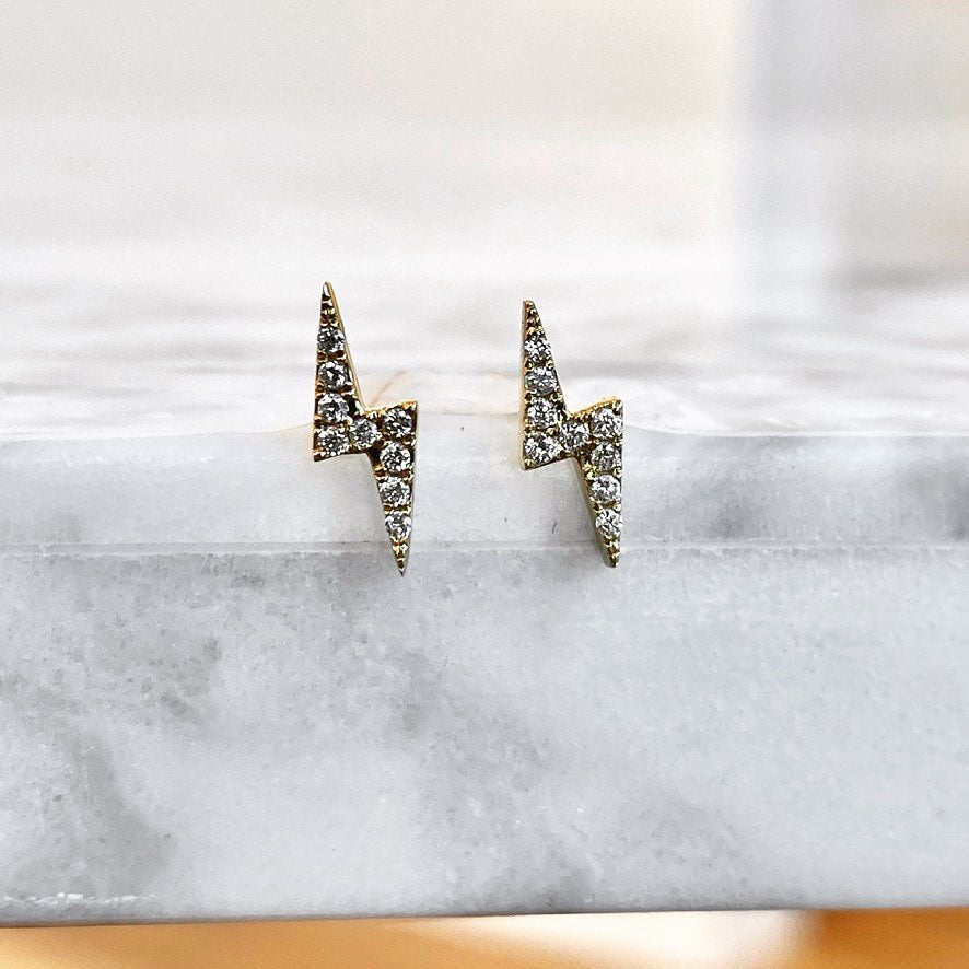 14K Yellow Gold Diamond Lightning Bolt Stud Earrings 10/100CTW
