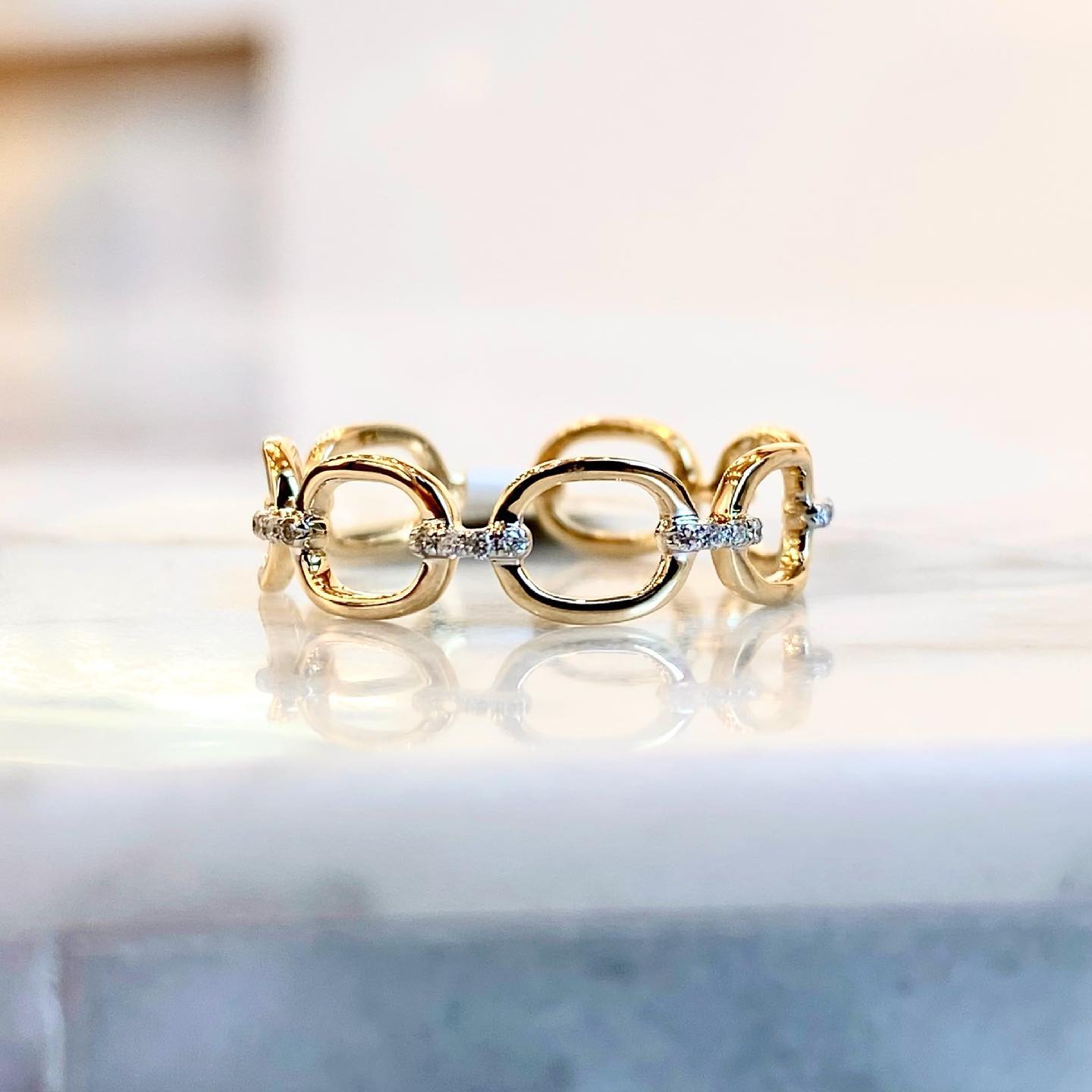 14K Yellow Gold Diamond Link Ring