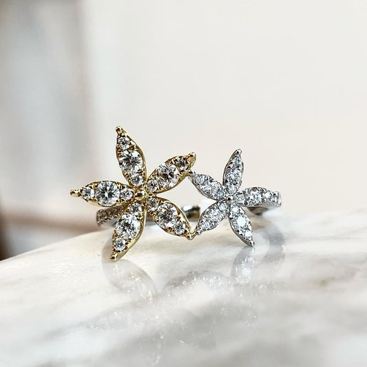18K Two-Tone Floral Cluster Ring 59/100CTW