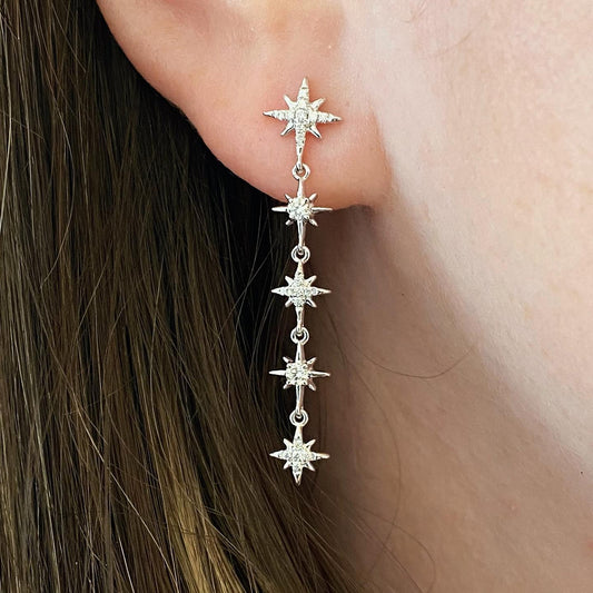 14K White Gold Celestial Diamond Dangle Earrings 24/100CTW