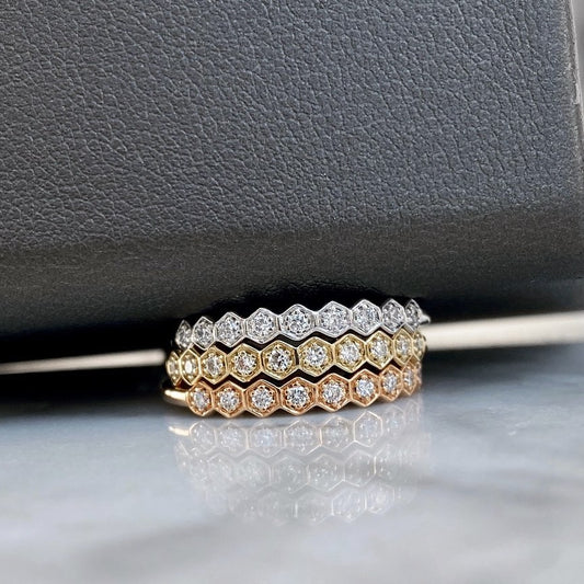 18K Diamond Hexagon Stackable Band Set 38/100CTW