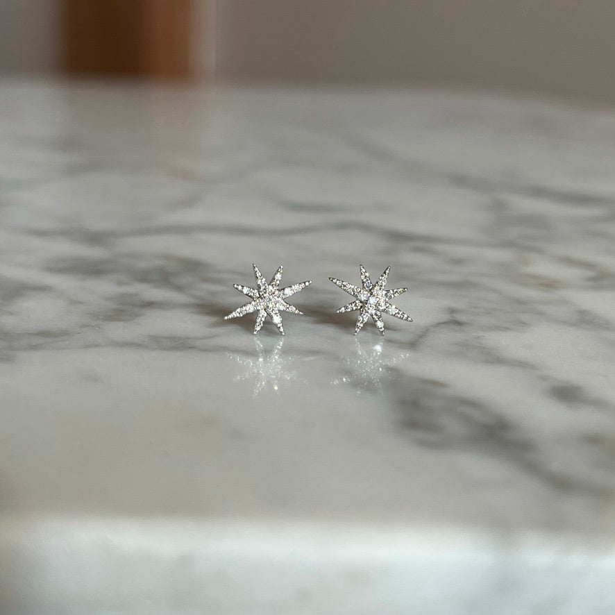 14K Yellow Gold Small Diamond Star Earrings