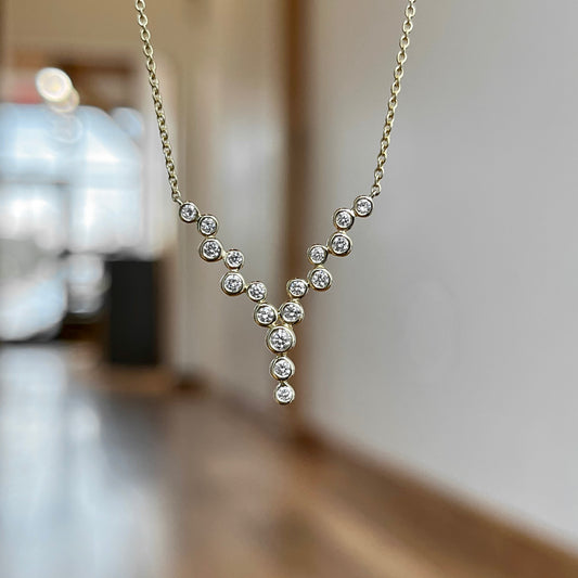 14K Yellow Gold "V" Diamond Bezel Set Necklace 36/100CTW